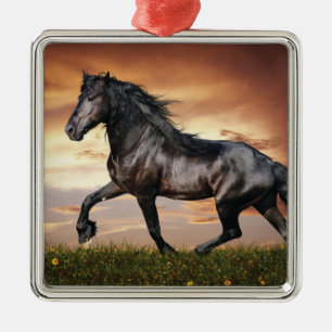 Beautiful Black Horse Metal Tree Decoration