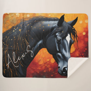 Beautiful Black Horse Sherpa Blanket