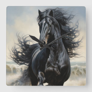 Beautiful Black Horse  Square Wall Clock