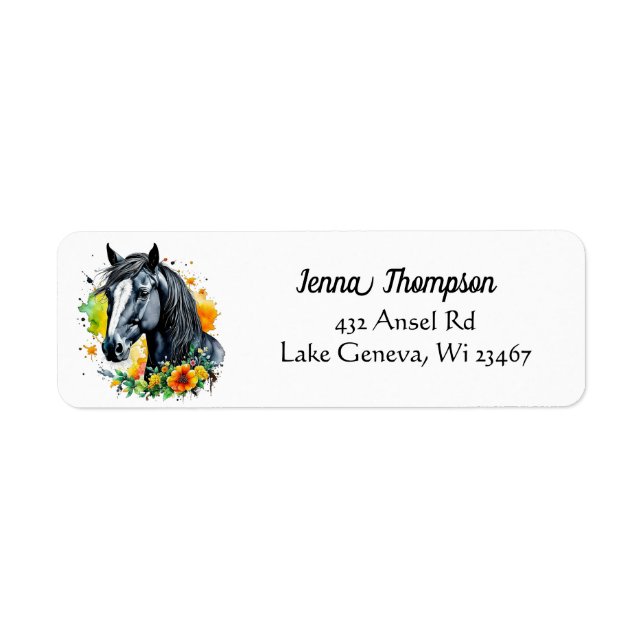 Beautiful Black Horse Surrounded by Yellow Flowers (Front)