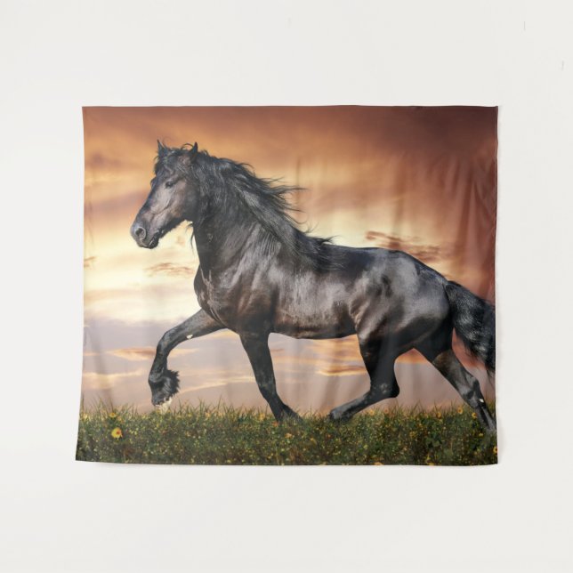 Beautiful Black Horse Tapestry (Front (Horizontal))