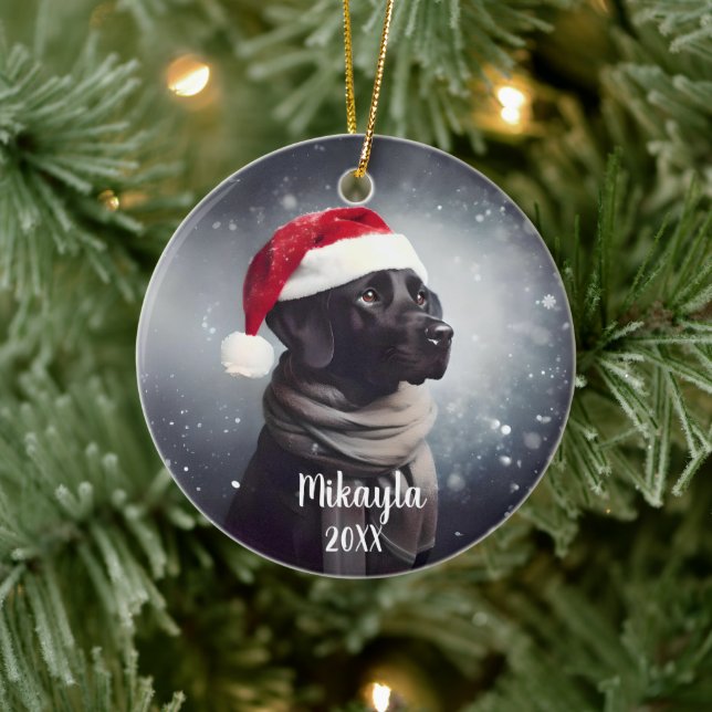 Beautiful Black Lab Santa Christmas   Ceramic Tree Decoration (Tree)