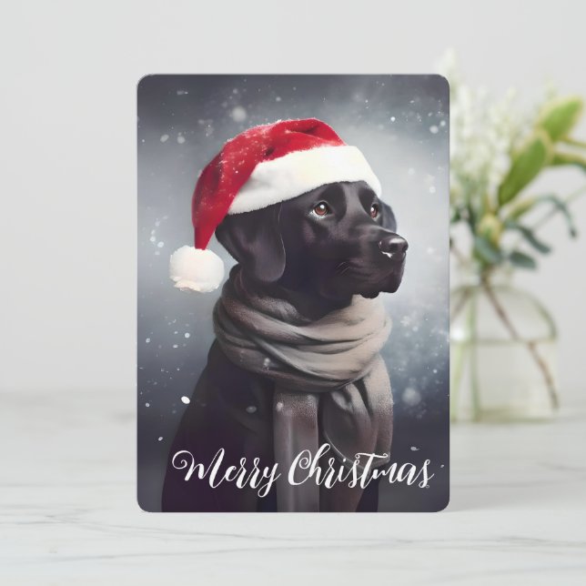 Beautiful Black Lab Santa Christmas   Holiday Card (Standing Front)