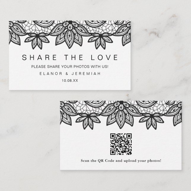 Beautiful Black Lace Share the Love Wedding Enclosure Card (Front/Back)