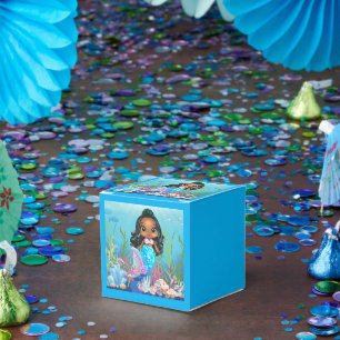 Beautiful black mermaid playing in the sea favour box