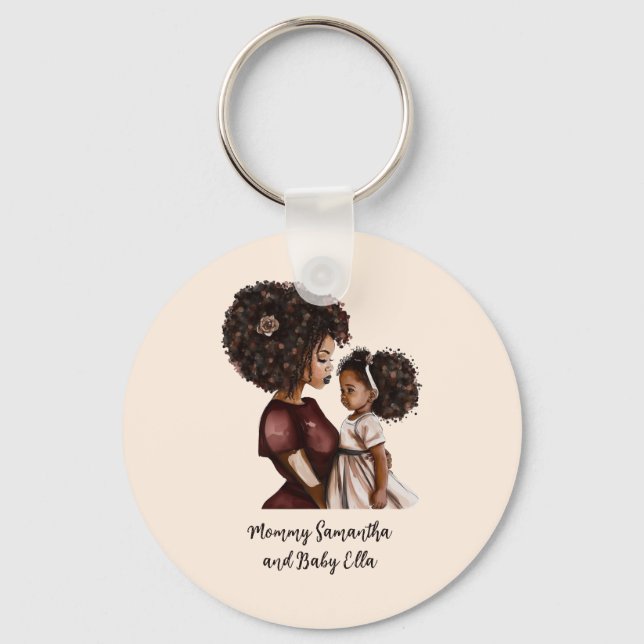 Beautiful Black Mom and Daughter (26) Key Ring (Front)