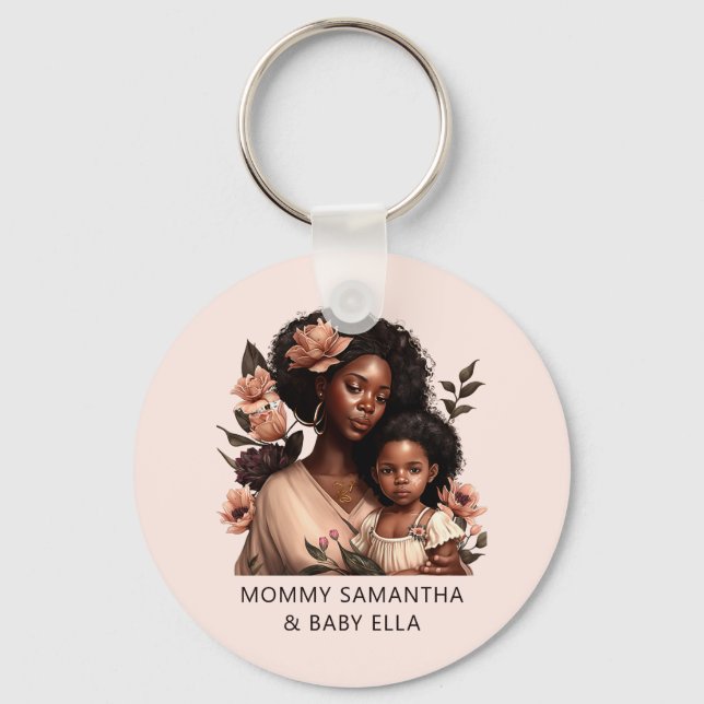 Beautiful Black Mom and Daughter (9) Key Ring (Front)