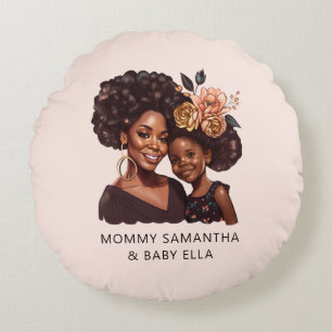 Beautiful Black Mum and Daughter (10) Round Cushion