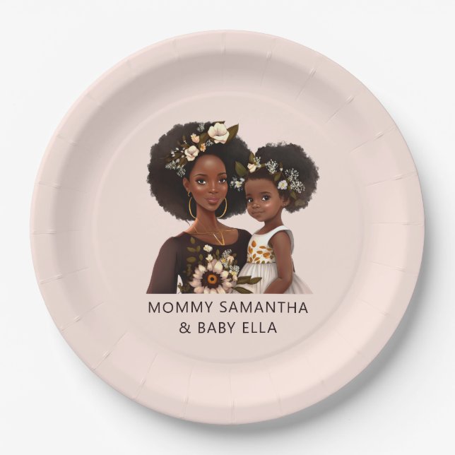 Beautiful Black Mum and Daughter (11) Paper Plate (Front)