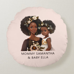Beautiful Black Mum and Daughter (11) Round Cushion