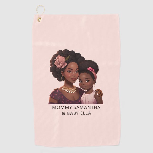 Beautiful Black Mum and Daughter (14) Golf Towel (Front)