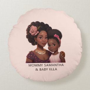 Beautiful Black Mum and Daughter (14) Round Cushion