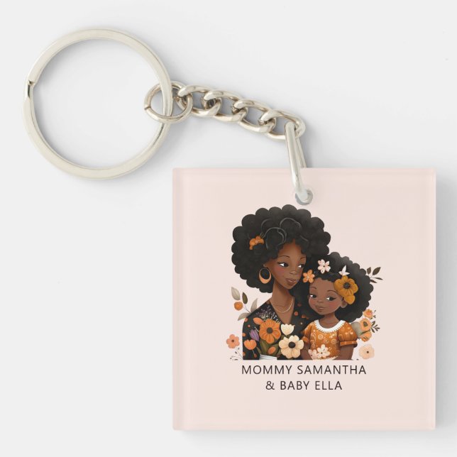 Beautiful Black Mum and Daughter (16) Key Ring (Front)