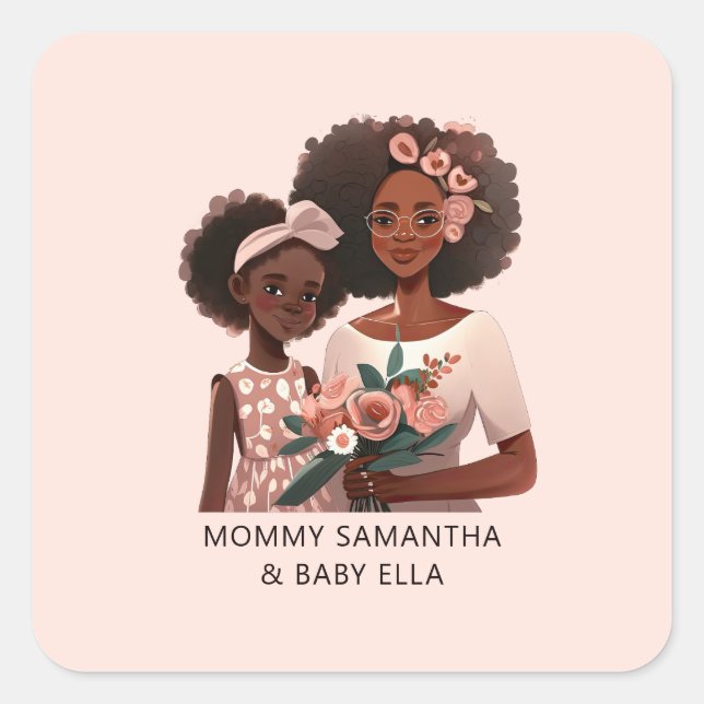 Beautiful Black Mum and Daughter (17) Square Sticker (Front)