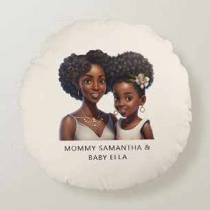 Beautiful Black Mum and Daughter (18) Round Cushion