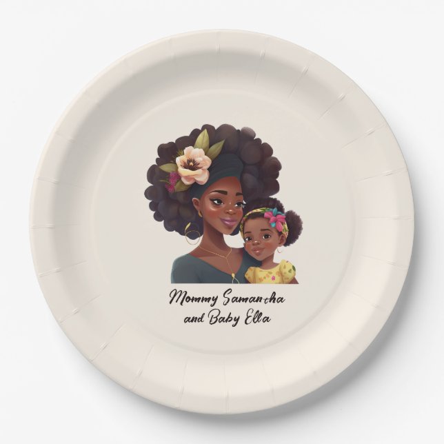 Beautiful Black Mum and Daughter (21) Paper Plate (Front)