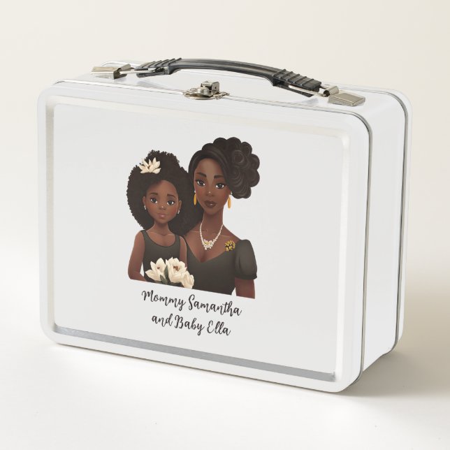 Beautiful Black Mum and Daughter (23) Metal Lunch Box (Front)