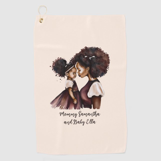 Beautiful Black Mum and Daughter (24) Golf Towel (Front)