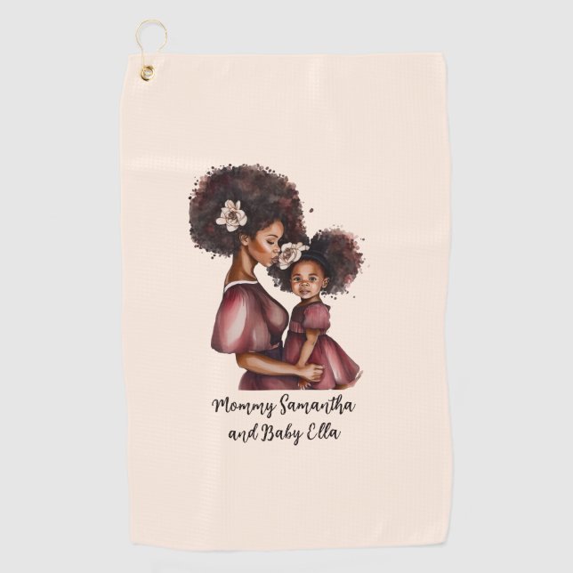 Beautiful Black Mum and Daughter (27) Golf Towel (Front)