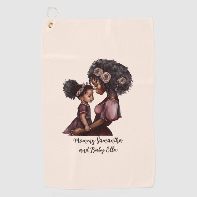 Beautiful Black Mum and Daughter (28) Golf Towel (Front)