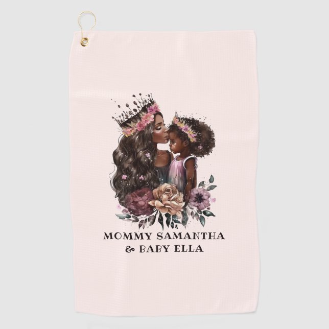 Beautiful Black Mum and Daughter (3) Golf Towel (Front)