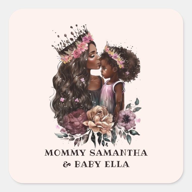 Beautiful Black Mum and Daughter (3) Square Sticker (Front)