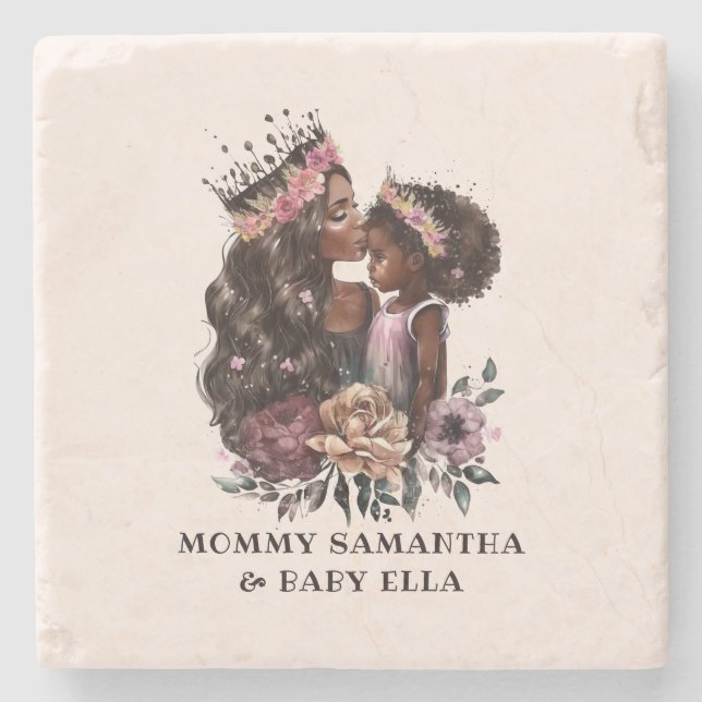 Beautiful Black Mum and Daughter (3) Stone Coaster (Front)