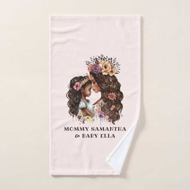 Beautiful Black Mum and Daughter (4) Bath Towel Set (Hand Towel)