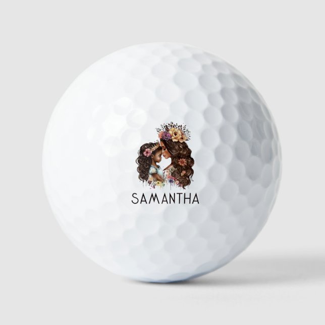 Beautiful Black Mum and Daughter (4) Golf Balls (Front)