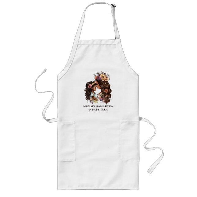 Beautiful Black Mum and Daughter (4) Long Apron (Front)