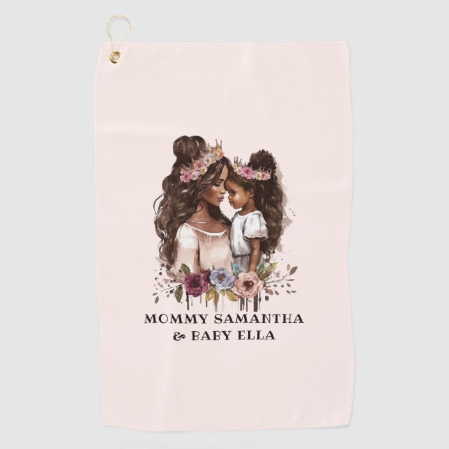 Beautiful Black Mum and Daughter (5) Golf Towel (Front)