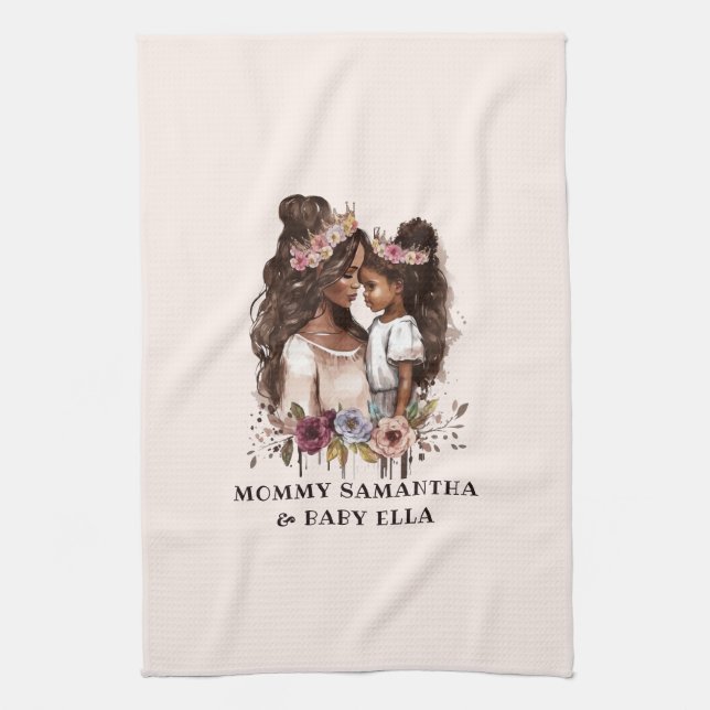 Beautiful Black Mum and Daughter (5) Tea Towel (Vertical)