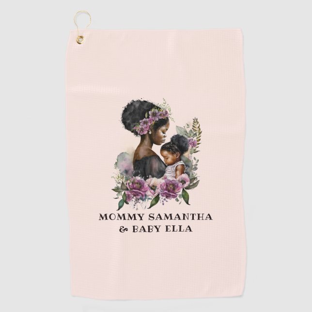 Beautiful Black Mum and Daughter (6) Golf Towel (Front)