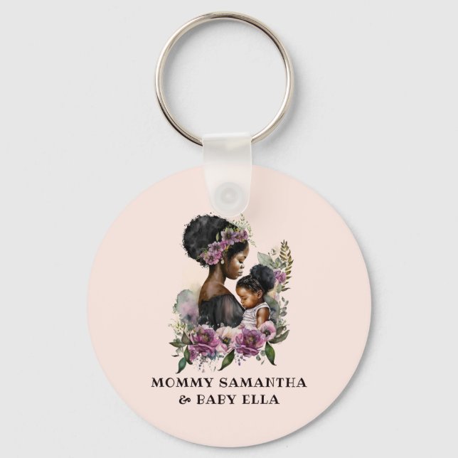 Beautiful Black Mum and Daughter (6) Key Ring (Front)