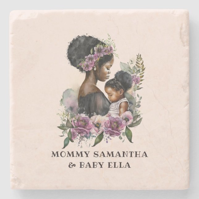 Beautiful Black Mum and Daughter (6) Stone Coaster (Front)