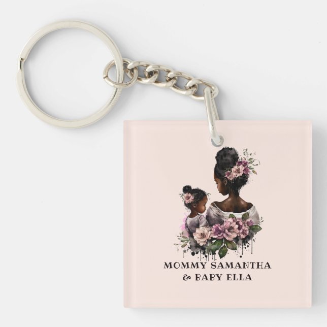 Beautiful Black Mum and Daughter (7) Key Ring (Front)