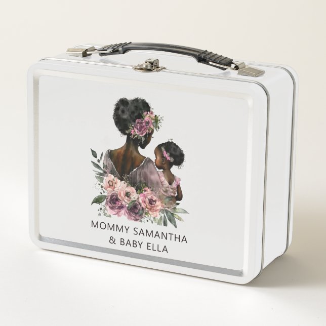 Beautiful Black Mum and Daughter (8) Metal Lunch Box (Front)