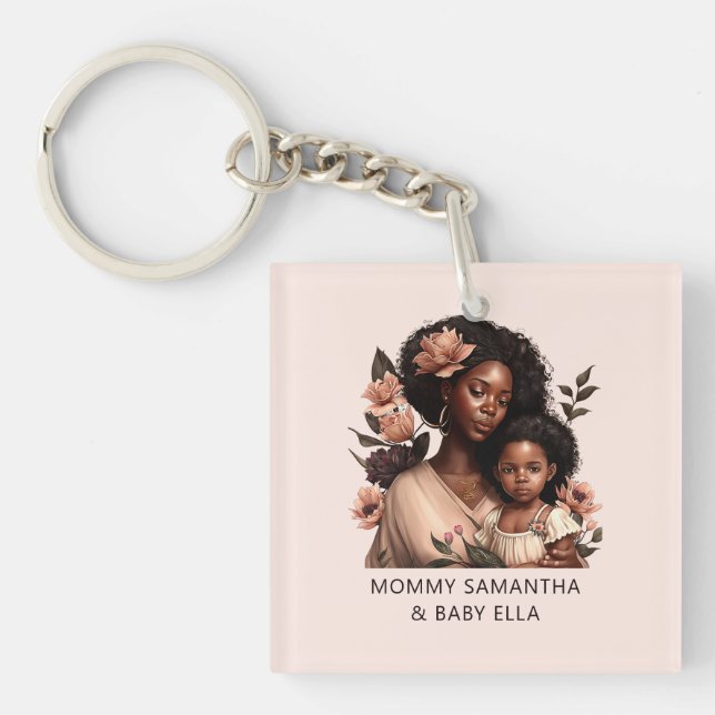 Beautiful Black Mum and Daughter (9) Key Ring (Front)