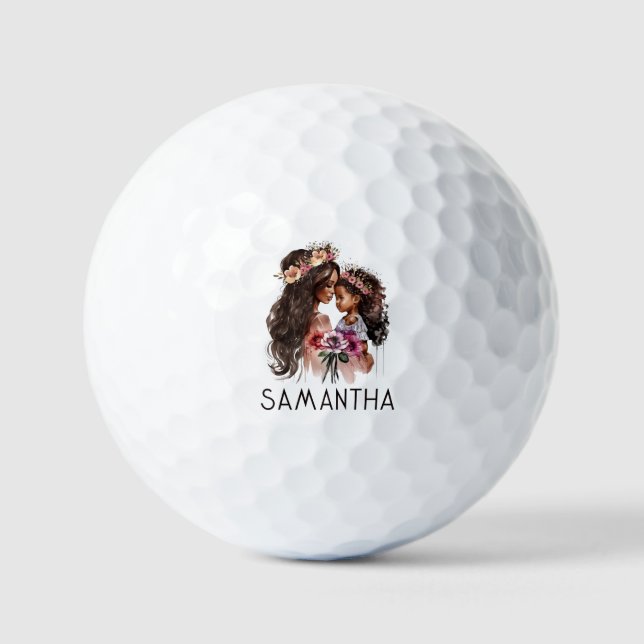 Beautiful Black Mum and Daughter Golf Balls (Front)