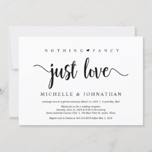 Beautiful Black Nothing Fancy Just Love, Elopement Invitation