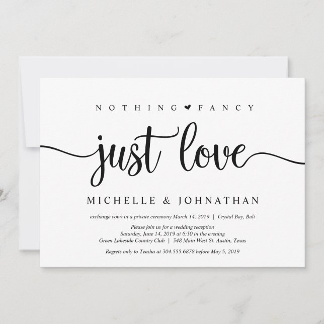 Beautiful Black Nothing Fancy Just Love, Elopement Invitation (Front)