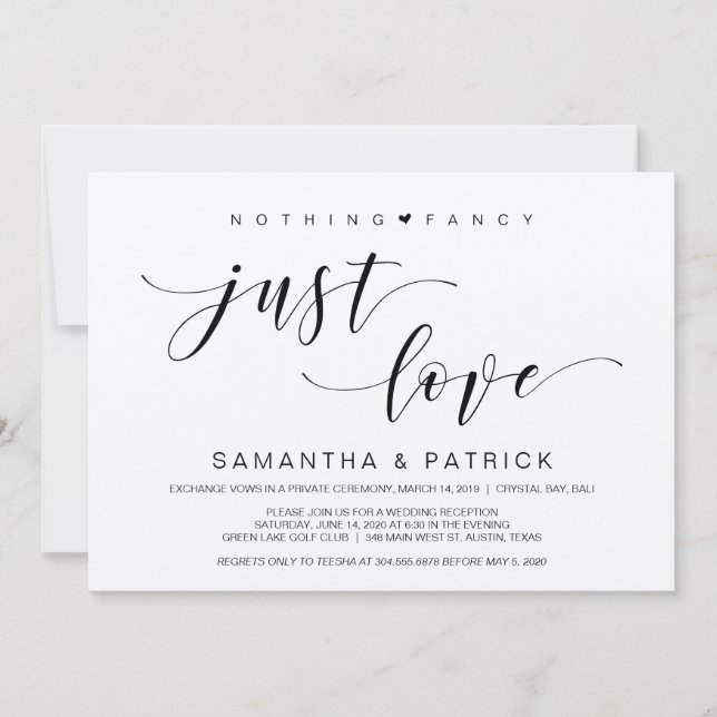 Beautiful Black Nothing Fancy Just Love, Elopement Invitation (Front)
