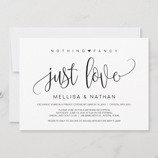 Beautiful Black Nothing Fancy Just Love, Elopement Invitation (Front)
