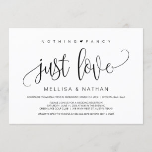 Beautiful Black Nothing Fancy Just Love, Elopement Invitation
