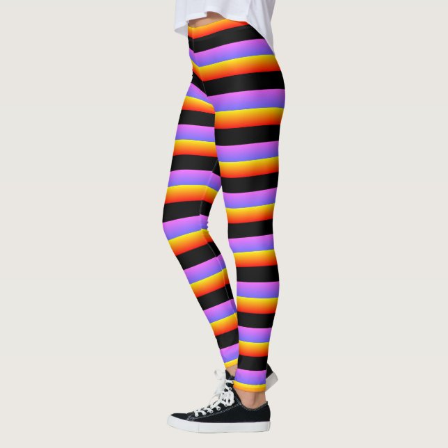 Beautiful Black Orange Violet Stripes Leggings (Left)