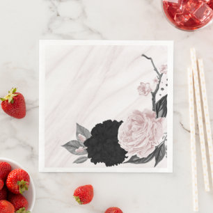 Beautiful black & pink flowers marble napkin