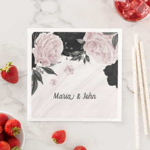 Beautiful black & pink flowers marble napkin