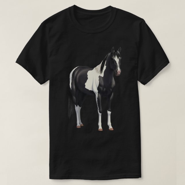Beautiful Black Pinto Paint Horse T-shirt (Design Front)