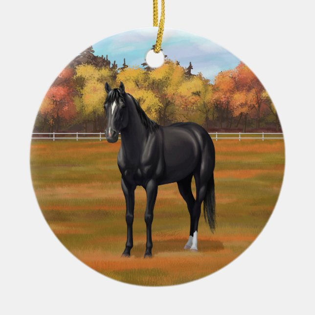 Beautiful Black Quarter Horse Stallion Ceramic Tree Decoration (Front)