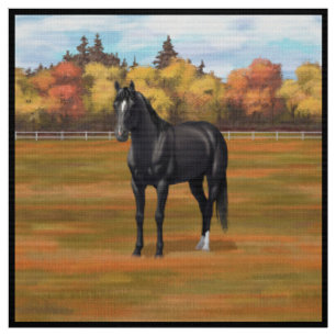 Beautiful Black Quarter Horse Stallion Fabric